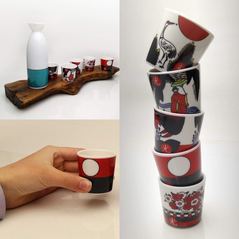LENITH] Korean Funny Soju Shot Glasses Sets, O-Kwang Hwatu, Korea Traditional Card Game Printed for Sake, Whiskey, Tequila, Liquor - Image 2